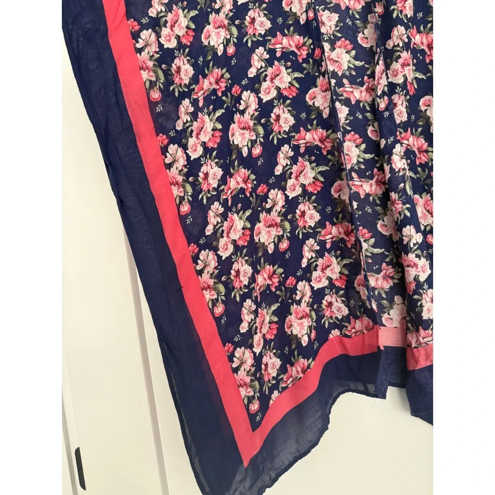 Mario Serrani Italy Floral Kimono Wrap Navy Pink Rose Print One Size Layering